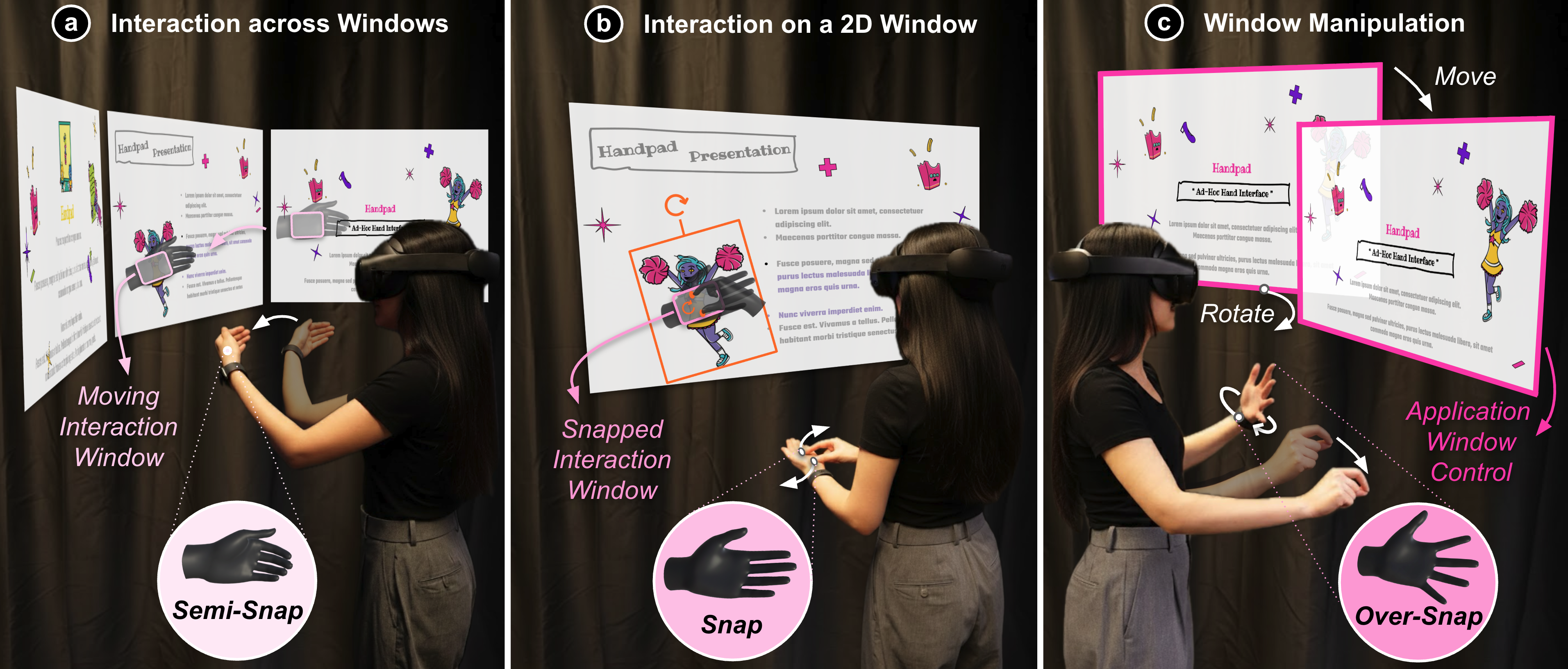HandPad non-dominant hand modes for VR window interaction