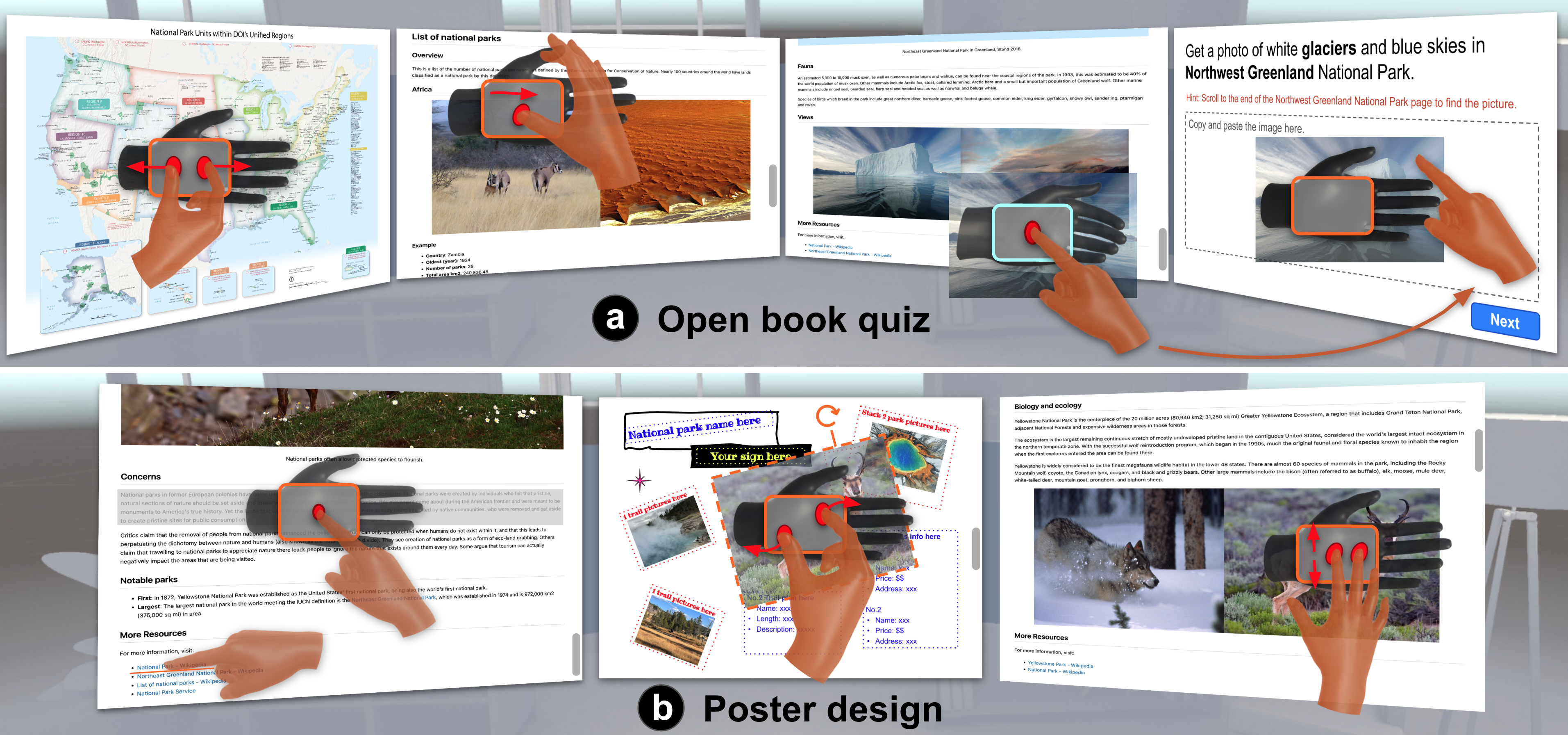HandPad open-book quiz and poster design study scenarios